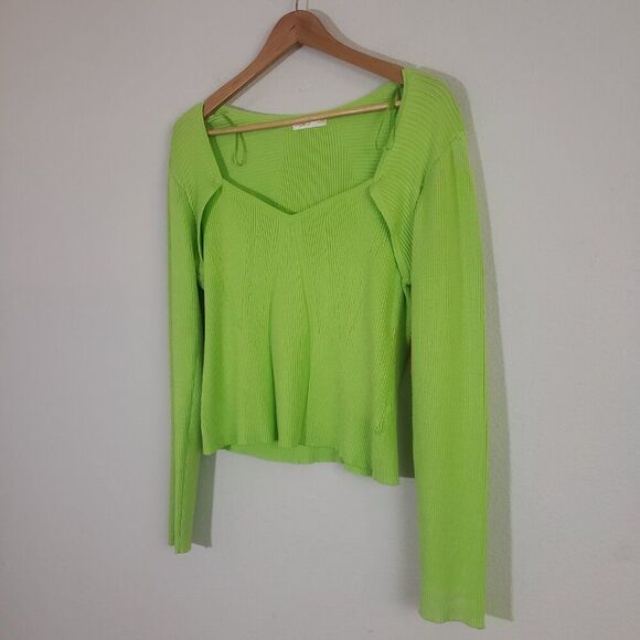 INTEMPO Ribbed Knit Sweater XXL Green Sweetheart Neck Casual Modern Chic - Picture 7 of 11